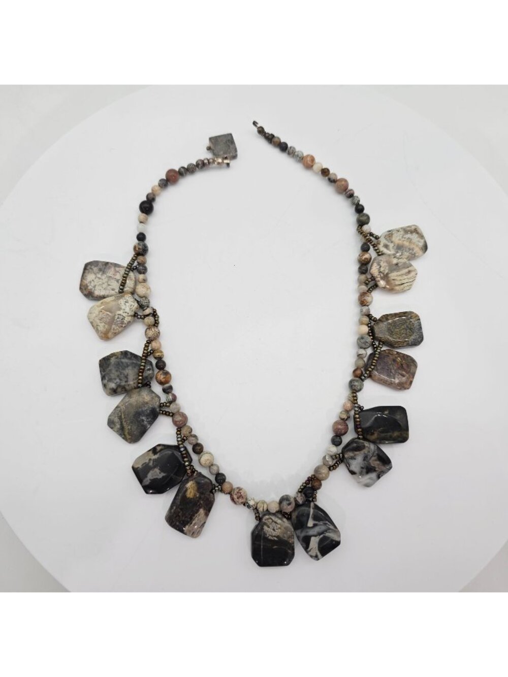 Natural Gemstone 925 Sterling Silver Beaded Multi Color Necklace 15"